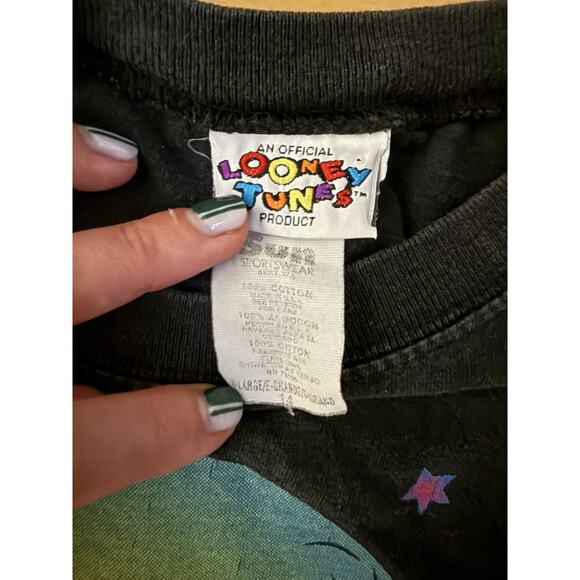 Vintage 90's Black Sun Sportswear WB Tweety Bird Cropped Tweet T-Shirt USA XL - Picture 2 of 4